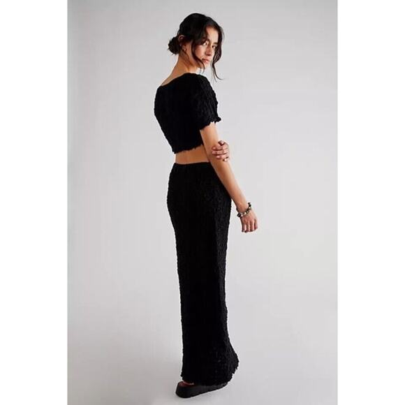 New Free People Double The Fun Maxi Skirt Button Cardi Set $128 X-SMALL Black - Picture 3 of 7